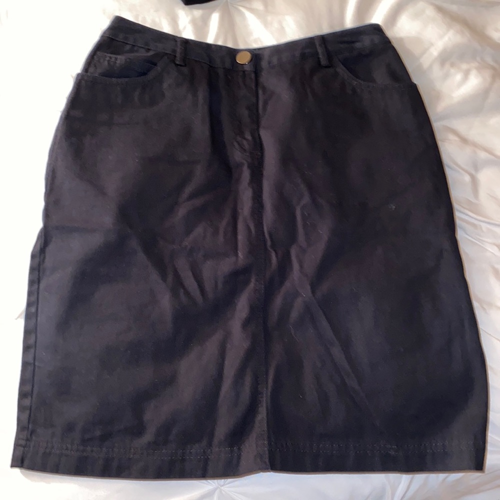 Petite Sophisticate Black Denim Buttoned Skirt